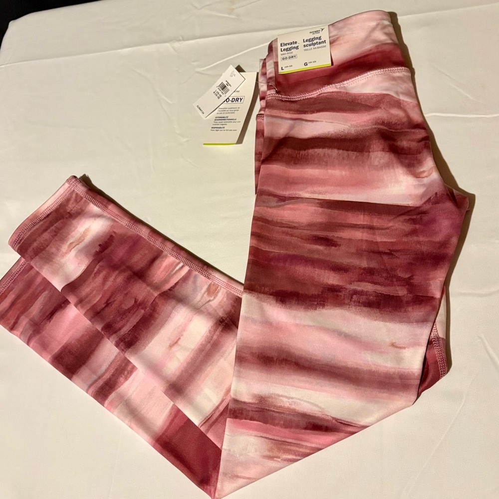 Old Navy Girls' Pink and Burgundy Watercolor Stripe Leggings Sz Large